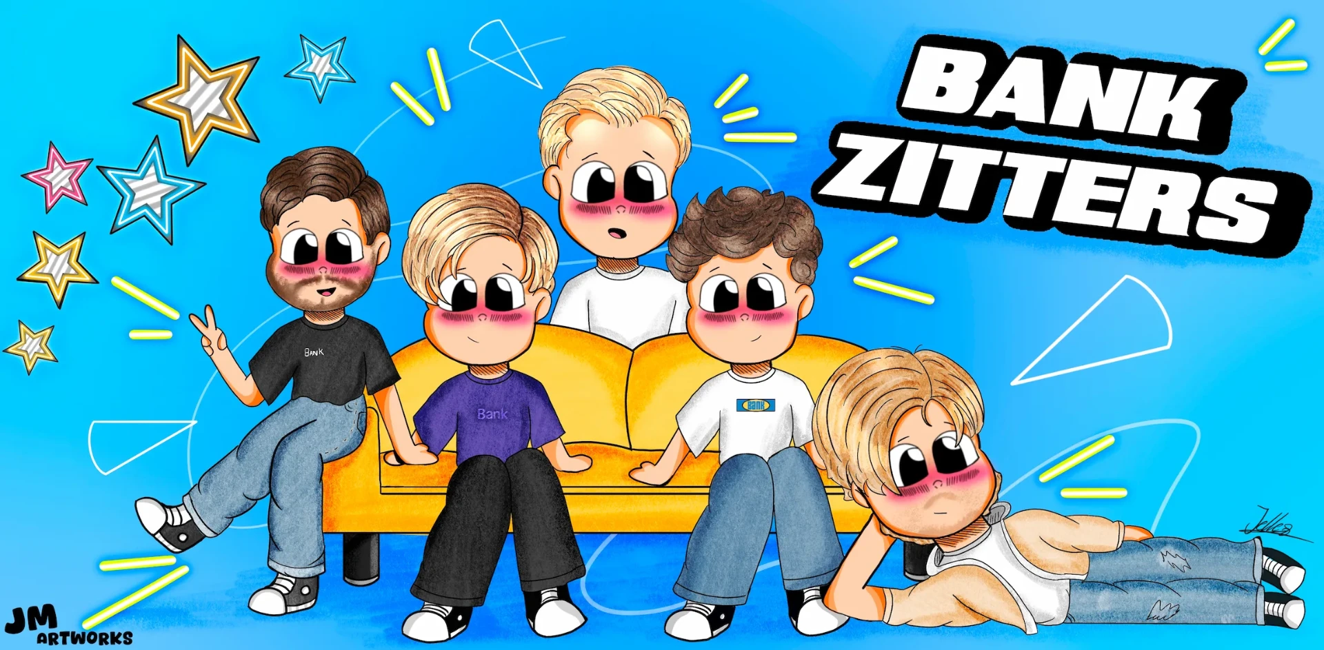 BankZitters YouTube Groep - Digitale illustratie door Jelle Monderman