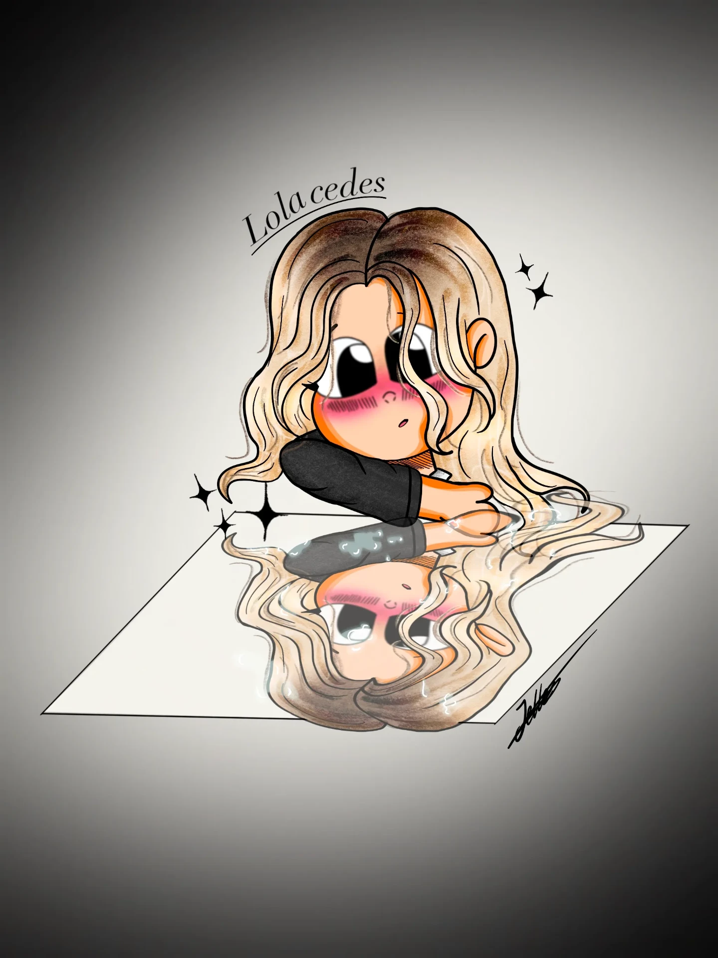 Gepersonaliseerd digitaal cartoon portret waterreflectie effect - handgemaakte chubby illustratie kunst gepersonaliseerd cadeau JM Artworks